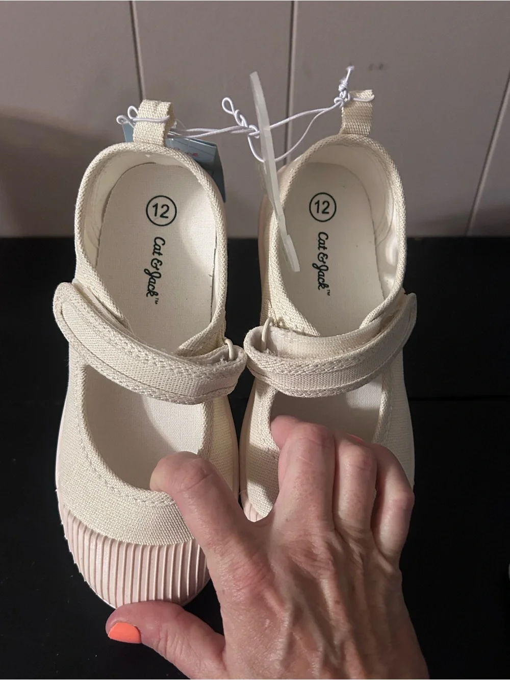 Cat & Jack Girls Mary Jane Shoes Size 12 Ivory Canvas Hook Loop NWT Toddler